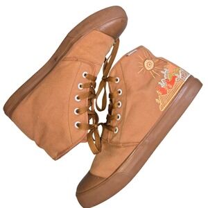 Bangs High Top Canvas Sneakers Desert Sun Mountain Embroidered‎ Brown Women 8.5